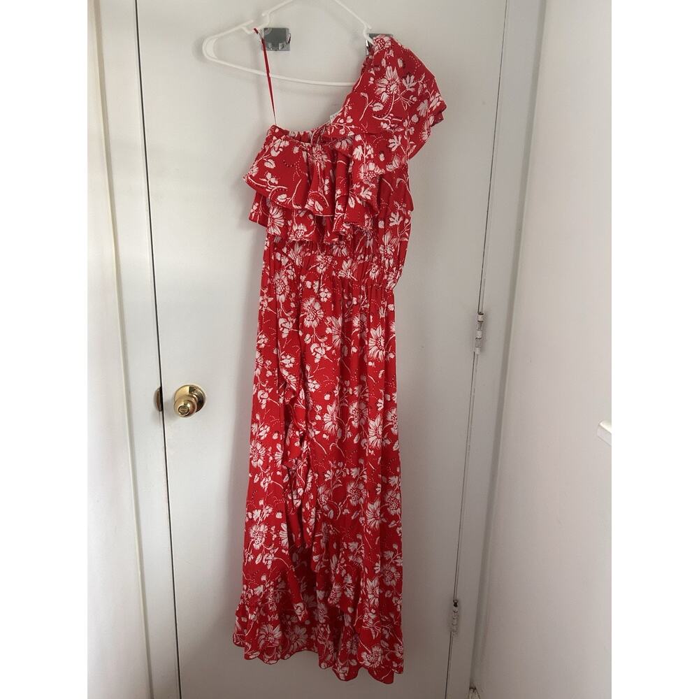 Anthropology Steele Livia Ruffled One Shoulder Maxi Dress Red Floral M